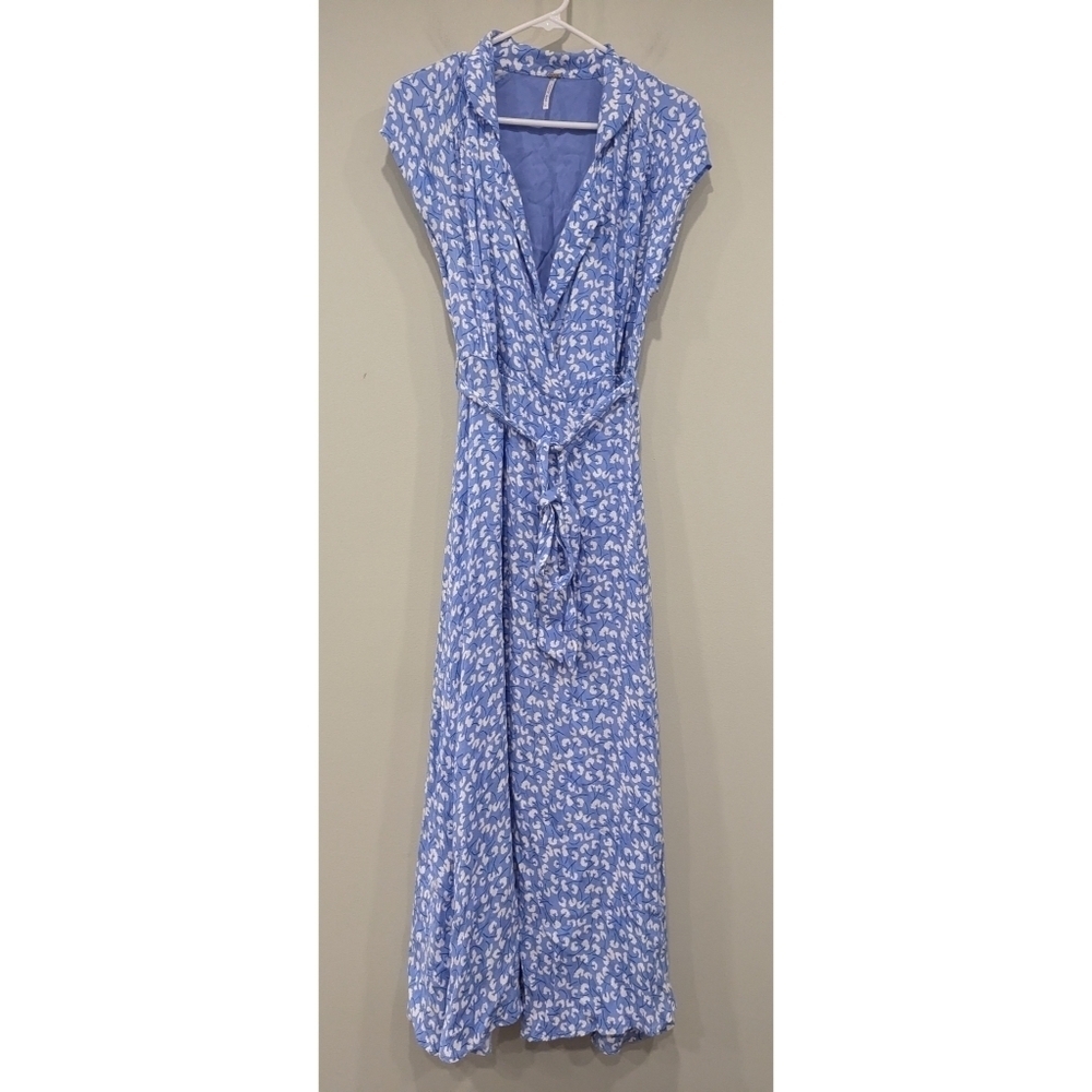 Free People Blue White Jess Wrap Midi Dress Size 4